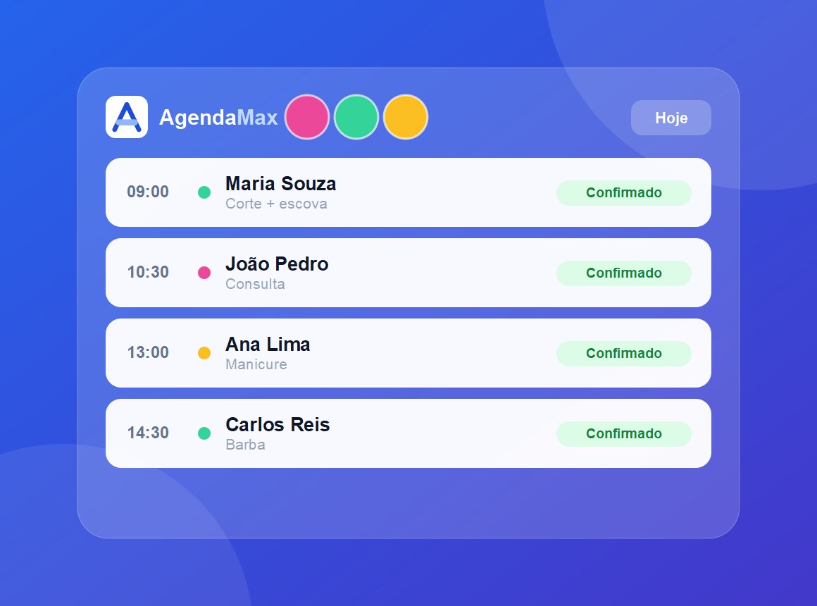 Agenda do dia com quatro atendimentos confirmados